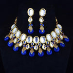 Thumbnail for Tehzeeb Creations Back Meenakari Gold-Polished Tika Earring Jewellery Set Uncut Kundan Big Faux Kundan Dibbi Kundan Choker Necklace Set - Distacart