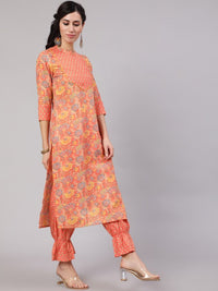 Thumbnail for Aks Floral Printed Round Neck Pure Cotton Kurta with Trousers - Distacart