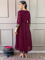 Thumbnail for The52 Women's Vichitra Silk Fabric Alia Cut Kurta, Pant and Dupatta Set