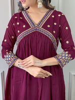 Thumbnail for The52 Women's Vichitra Silk Fabric Alia Cut Kurta, Pant and Dupatta Set