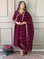 Thumbnail for The52 Women's Vichitra Silk Fabric Alia Cut Kurta, Pant and Dupatta Set