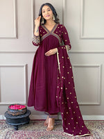 Thumbnail for The52 Women's Vichitra Silk Fabric Alia Cut Kurta, Pant and Dupatta Set
