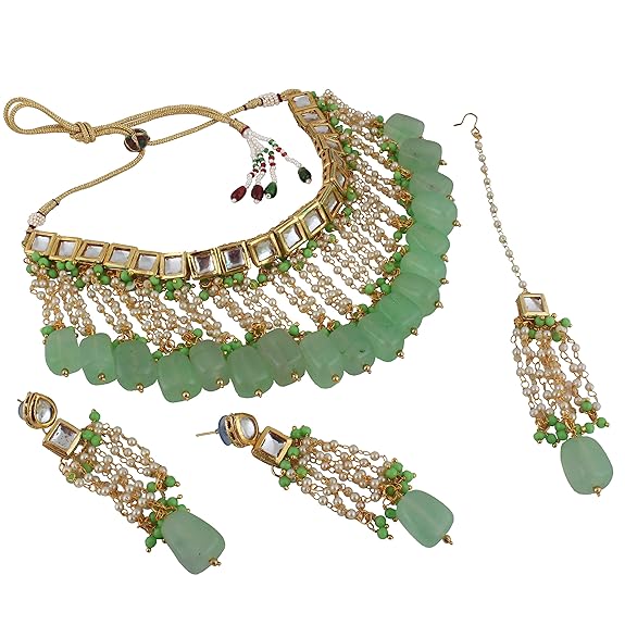 Tehzeeb Creations Back Meenakari Gold-Polished Square Shape Tika Earring Jewellery Set Uncut Kundan Big Faux Kundan Dibbi Kundan Choker Necklace Set - Distacart