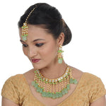 Thumbnail for Tehzeeb Creations Back Meenakari Gold-Polished Square Shape Tika Earring Jewellery Set Uncut Kundan Big Faux Kundan Dibbi Kundan Choker Necklace Set - Distacart