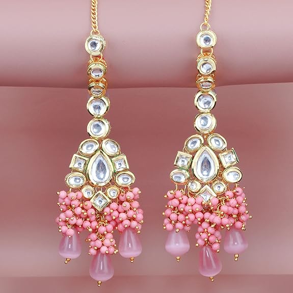 Tehzeeb Creations Meenakari Gold-Polished Pink color Uncut dibbi Kundan Combo Necklace Set - Distacart