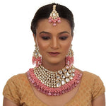 Thumbnail for Tehzeeb Creations Meenakari Gold-Polished Pink color Uncut dibbi Kundan Combo Necklace Set - Distacart