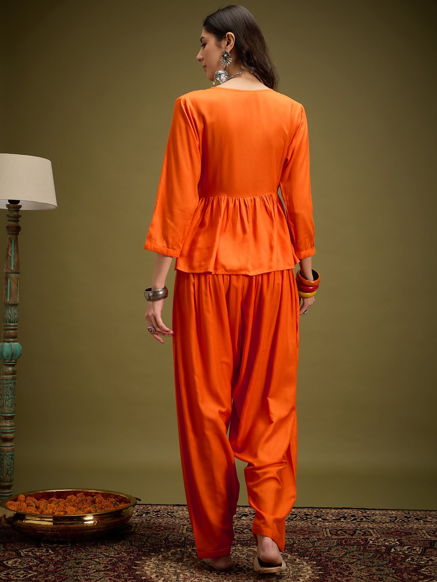 InWeave Orange Angrakha Dhoti Co Ord Set - Distacart