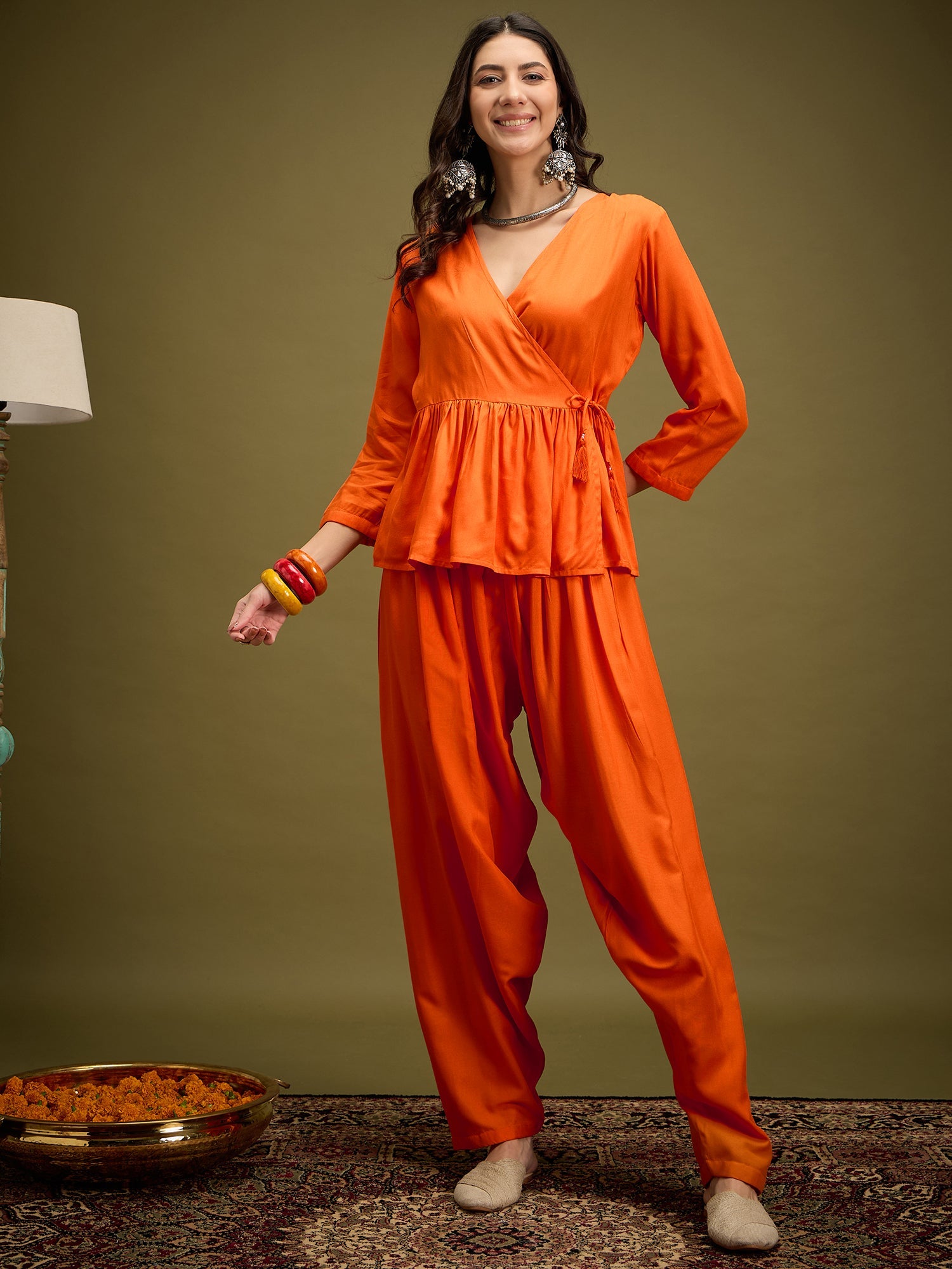 InWeave Orange Angrakha Dhoti Co Ord Set - Distacart