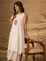Thumbnail for InWeave White Round Neck Short Palazzo Set - Distacart