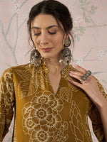 Thumbnail for InWeave Dark Yellow Rose Leaf Mandarin Kurta Set - Distacart