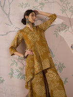 Thumbnail for InWeave Dark Yellow Rose Leaf Mandarin Kurta Set - Distacart