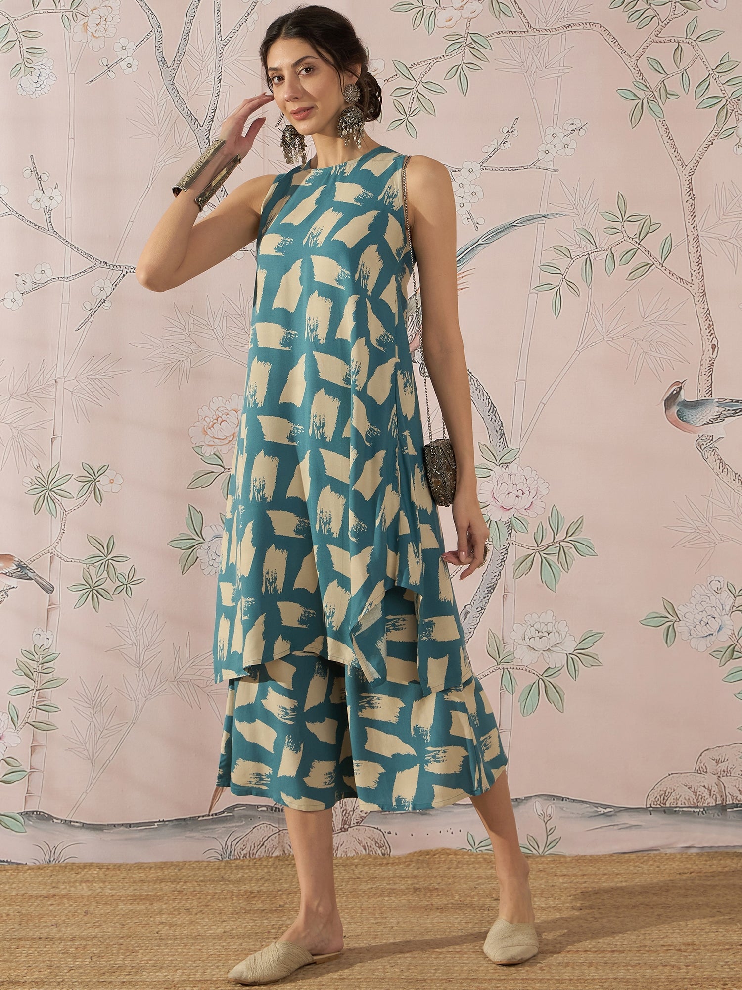 InWeave Marin Teal Beige Kurta Set - Distacart