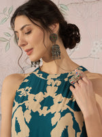 Thumbnail for InWeave Teal Beige Halter Kurta Sharara Set - Distacart