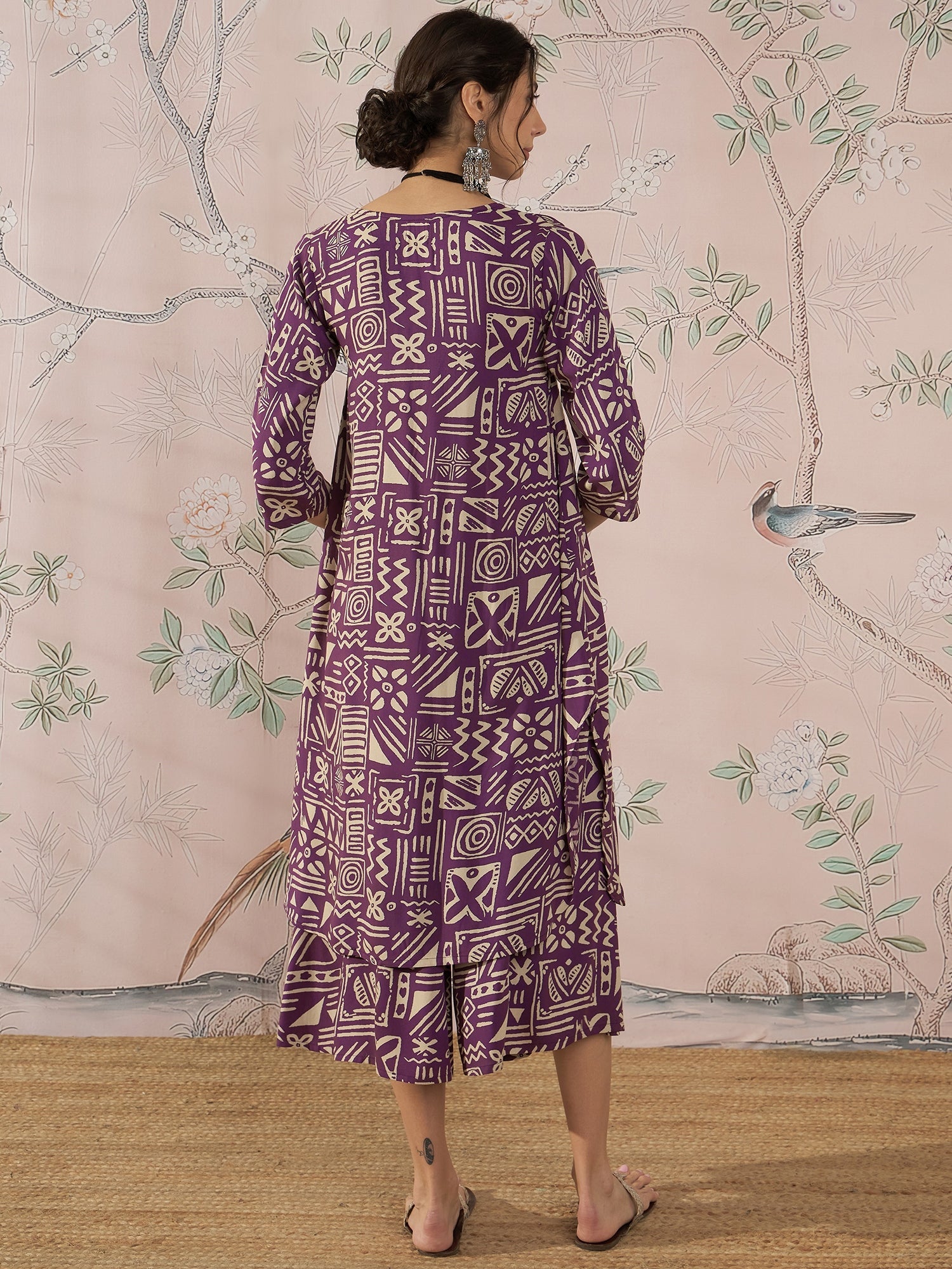 InWeave Dusty Mauve Ethnic Flared Kurta Set - Distacart