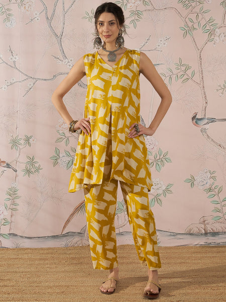 InWeave Honey Yellow Beige Slit Kurta Set - Distacart