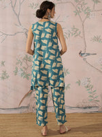 Thumbnail for InWeave Marin Teal Beige Slit Kurta Set - Distacart