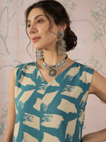 Thumbnail for InWeave Marin Teal Beige Slit Kurta Set - Distacart