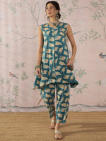 Thumbnail for InWeave Marin Teal Beige Slit Kurta Set - Distacart