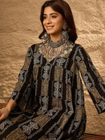 Thumbnail for InWeave Black Golden Beige V-Flared Kurta Set - Distacart