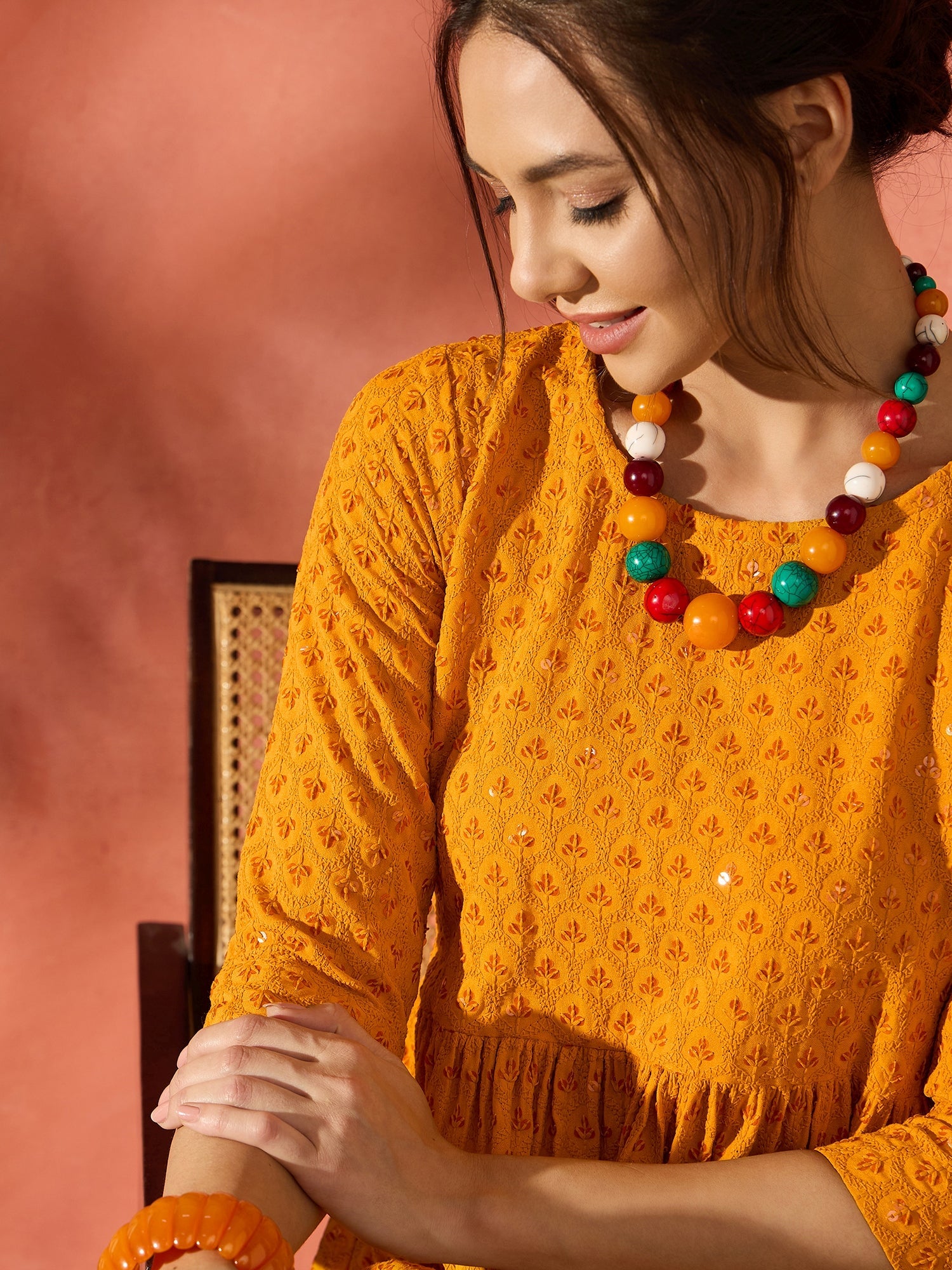 InWeave Mustard Chikankari Anarkali Kurta Sharara Set - Distacart