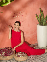Thumbnail for InWeave Red Chikankari Short Kurta Set - Distacart