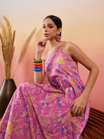 Thumbnail for InWeave Dull Pink Floral Print Strappy Printed Palazzo Set - Distacart