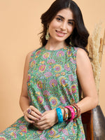 Thumbnail for InWeave Mint Green Kantha Floral Jaal Short Palazzo Set - Distacart