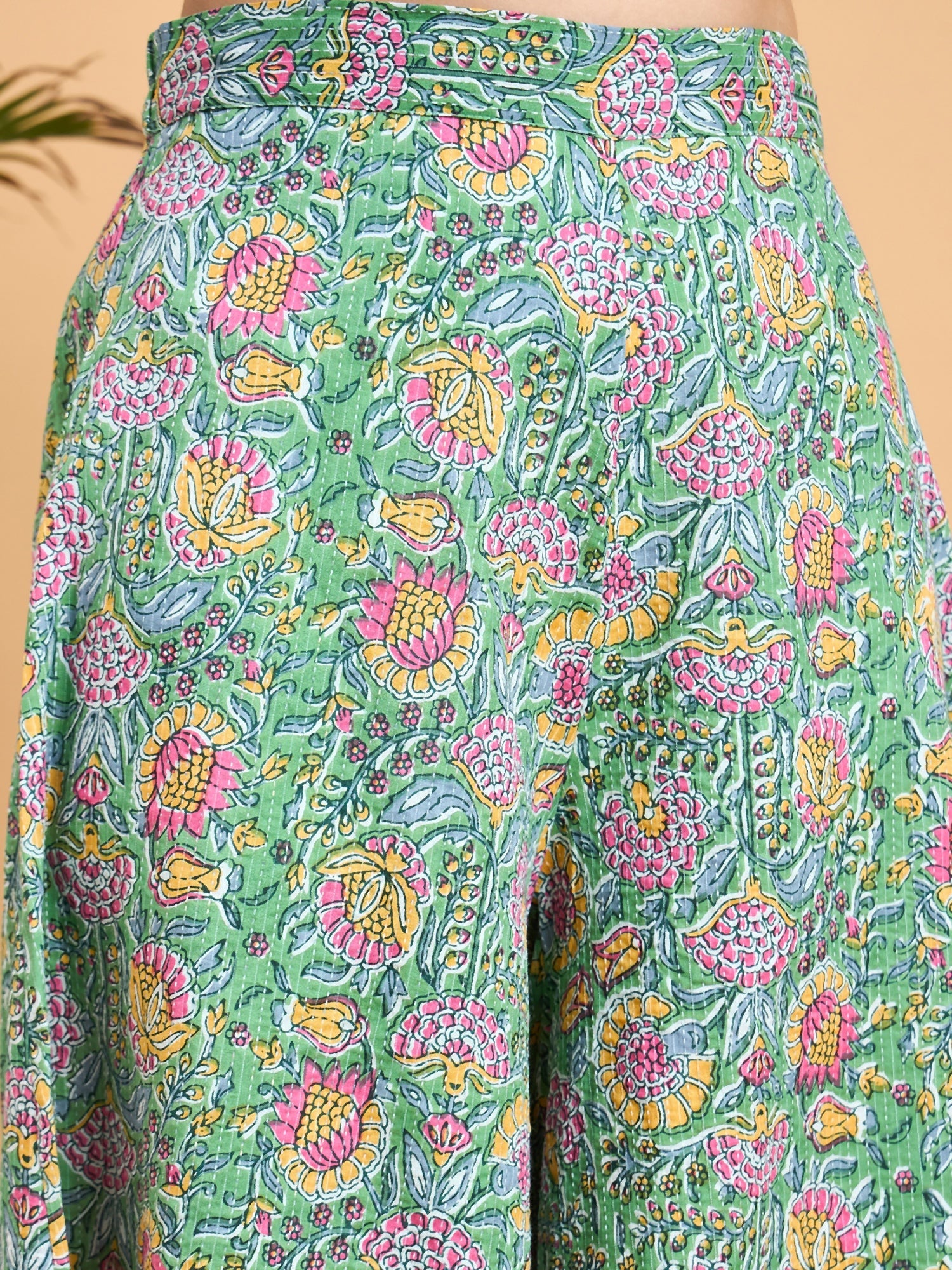 InWeave Mint Green Kantha Floral Jaal Short Palazzo Set - Distacart