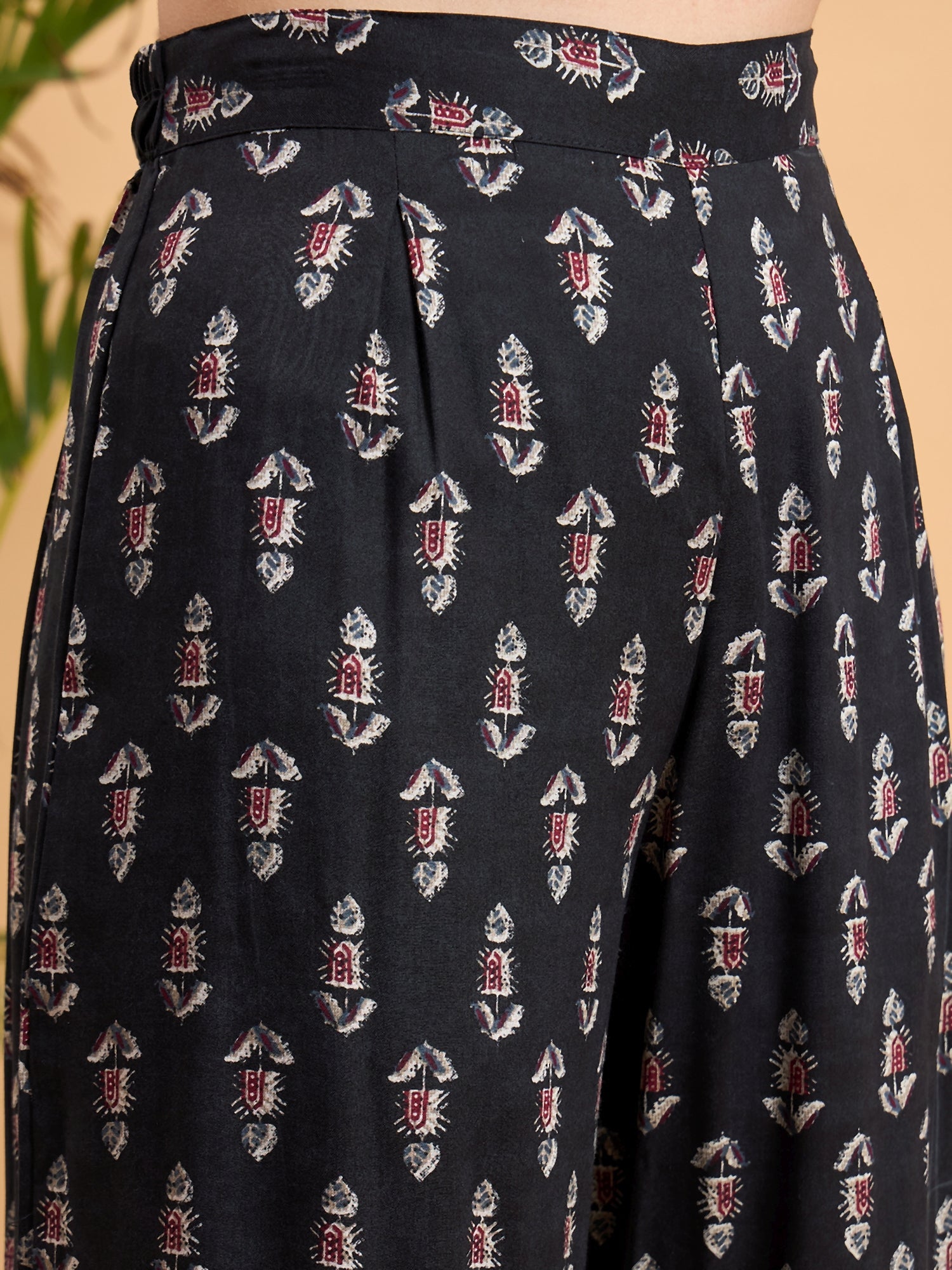 InWeave Black Booti Rapid Print Backless Kurta Sharara Set - Distacart