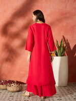 Thumbnail for InWeave Red Mandarin Neck High Low Kurta Set - Distacart