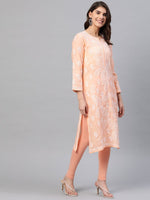 Thumbnail for ADA Women Peach-Coloured & White Chikankari Embroidered Straight Sustainable Kurta - Distacart