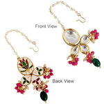 Thumbnail for Tehzeeb Creations Back Meenakari Gold-Polished Multi Color Tika Earring Combo Uncut Big Faux Kundan Choker Necklace set - Distacart