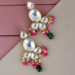 Thumbnail for Tehzeeb Creations Back Meenakari Gold-Polished Multi Color Tika Earring Combo Uncut Big Faux Kundan Choker Necklace set - Distacart