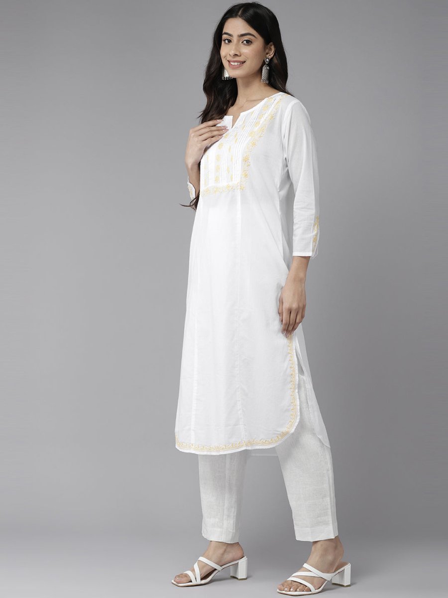 ADA Ethnic Motifs Embroidered Chikankari White Romance Kurta - Distacart