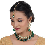 Thumbnail for Tehzeeb Creations Back Meenakari Gold-Polished Tika Earring Jewellery Set Uncut Kundan Big Faux Kundan Dibbi Kundan Choker Necklace Set - Distacart
