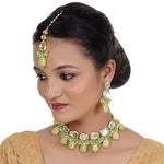 Thumbnail for Tehzeeb Creations Back Meenakari Gold-Polished Green Color Tika Earring Jewellery Set Uncut Kundan Big Faux Kundan Dibbi Kundan Choker Necklace Set - Distacart