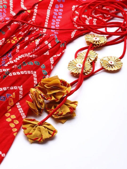 Anubhutee Red & Off-White Bandhani Print Kurta with Palazzos - Distacart