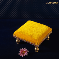 Thumbnail for Damaroo 4x4 inch | Divine Harmony Small Pooja Chowki Deity Idol | Glitter of Glass Stones - Turmeric Yellow - Distacart