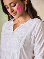 Thumbnail for HOUSE OF KARI Notched Neck Ethnic Motifs Embroidered Chikankari Cotton Kurta - Distacart