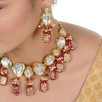 Thumbnail for Tehzeeb Creations Back Meenakari Gold-Polished Maroon Color Tika Earring Jewellery Set Uncut Kundan Big Faux Kundan Dibbi Kundan Choker Necklace Set - Distacart