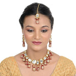 Thumbnail for Tehzeeb Creations Back Meenakari Gold-Polished Maroon Color Tika Earring Jewellery Set Uncut Kundan Big Faux Kundan Dibbi Kundan Choker Necklace Set - Distacart