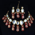 Thumbnail for Tehzeeb Creations Back Meenakari Gold-Polished Maroon Color Tika Earring Jewellery Set Uncut Kundan Big Faux Kundan Dibbi Kundan Choker Necklace Set - Distacart