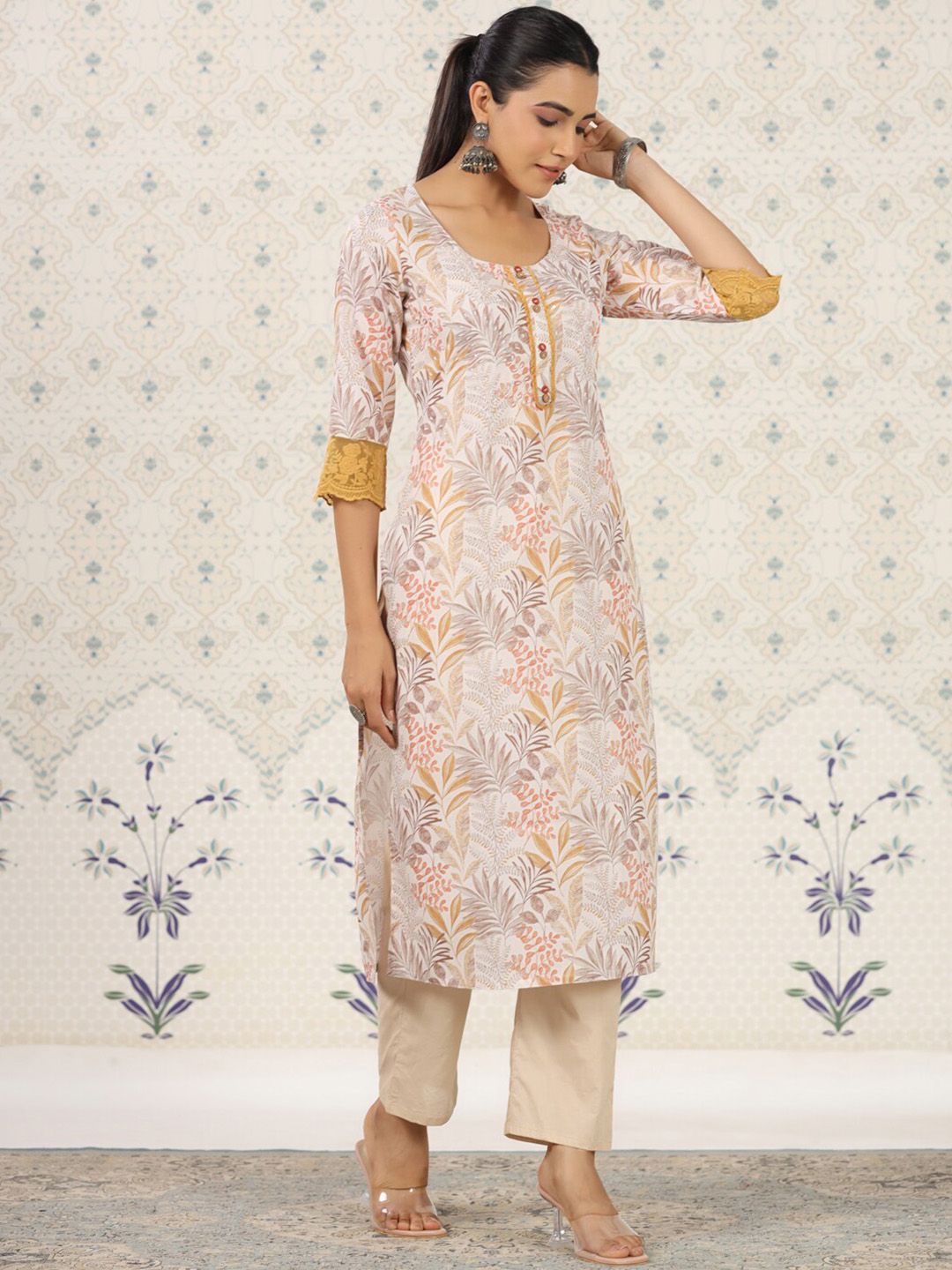 Ode by House of Pataudi Off Floral Printed Sequinned Floral Kurta - Distacart