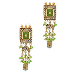 Thumbnail for Tehzeeb Creations Meenakari Gold-Polished Green Color Rectangular Shape Uncut Kundan Combo Necklace Set - Distacart