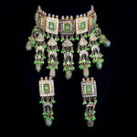 Thumbnail for Tehzeeb Creations Meenakari Gold-Polished Green Color Rectangular Shape Uncut Kundan Combo Necklace Set - Distacart