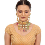 Thumbnail for Tehzeeb Creations Meenakari Gold-Polished Multi Color Rectangular Shape Uncut Kundan Combo Necklace Set - Distacart