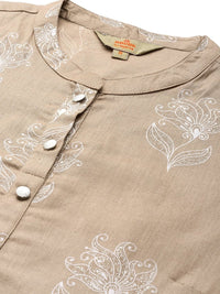 Thumbnail for Anouk Women Beige Floral Print Pure Cotton Kurta with Palazzos & Dupatta - Distacart