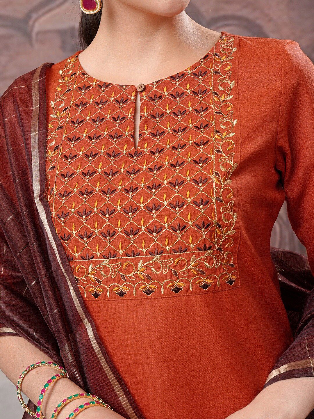 Vishudh Embroidered Regular Thread Work Kurta with Palazzo & Dupatta