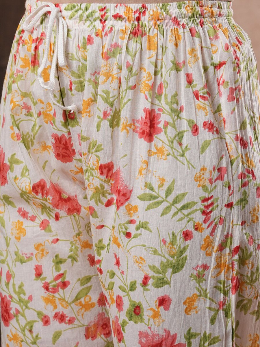 ADA Floral Printed Round Neck Regular Lucknowi Chikankari Kurta with Trousers - Distacart