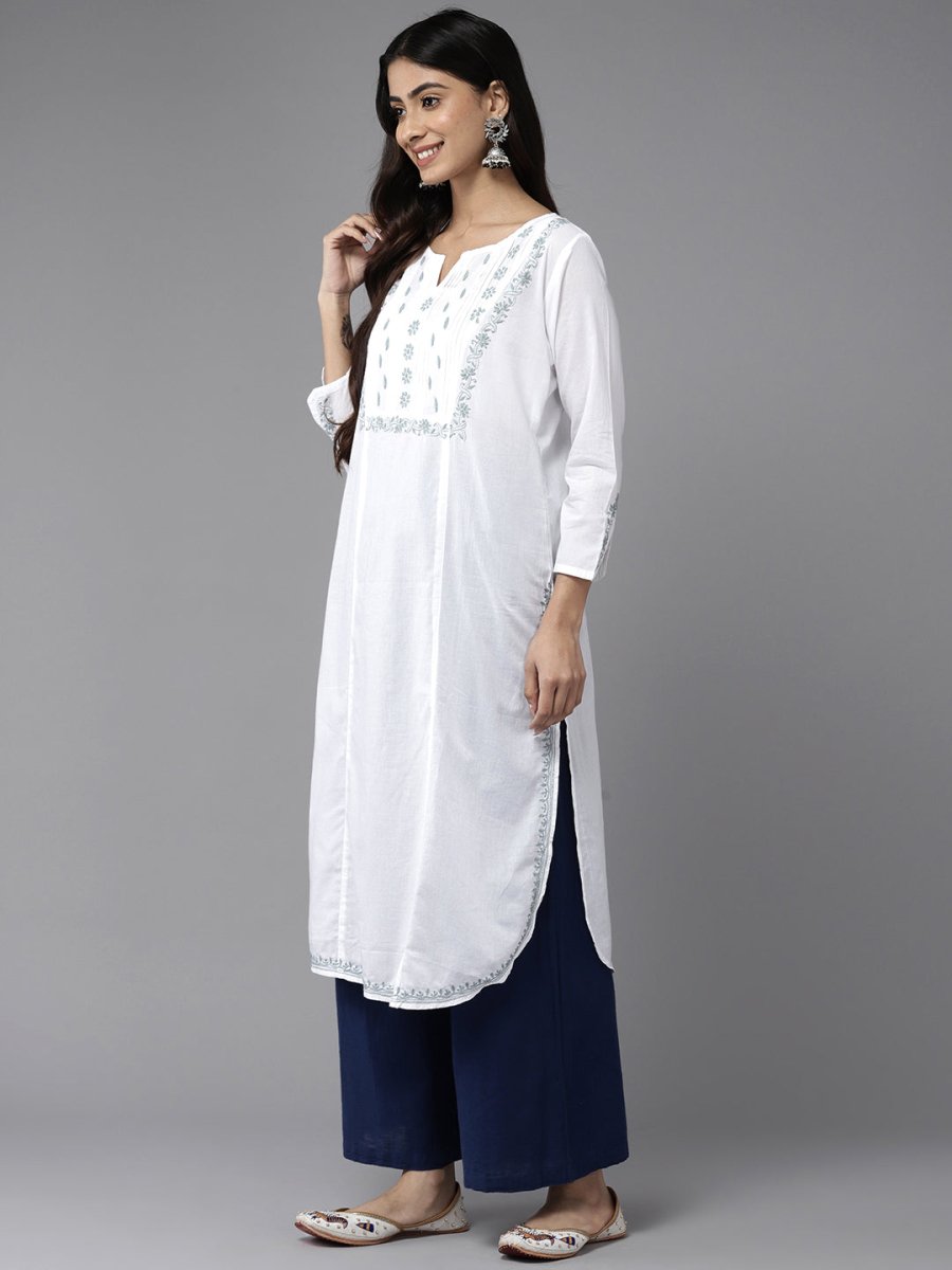 ADA Ethnic Motifs Embroidered Chikankari White Romance Kurta - Distacart
